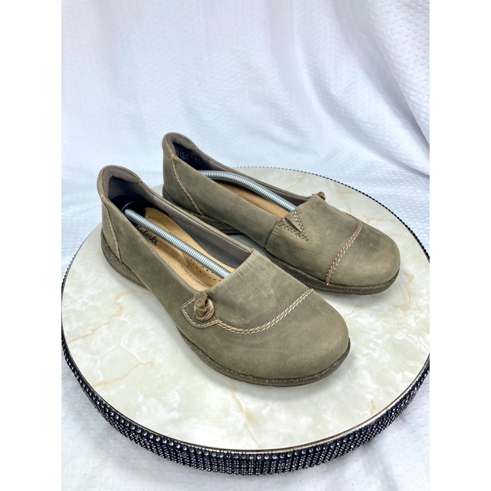 Clarks Roseville Sky Slip-On Flats Loafers Women 9 Brown Leather Comfy Shoes NEW
